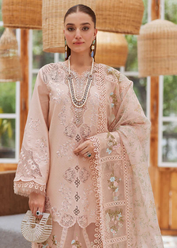 Lawn-3PC Embroidered Shirt with Organza Printed Dupatta with Embroidery - 5109