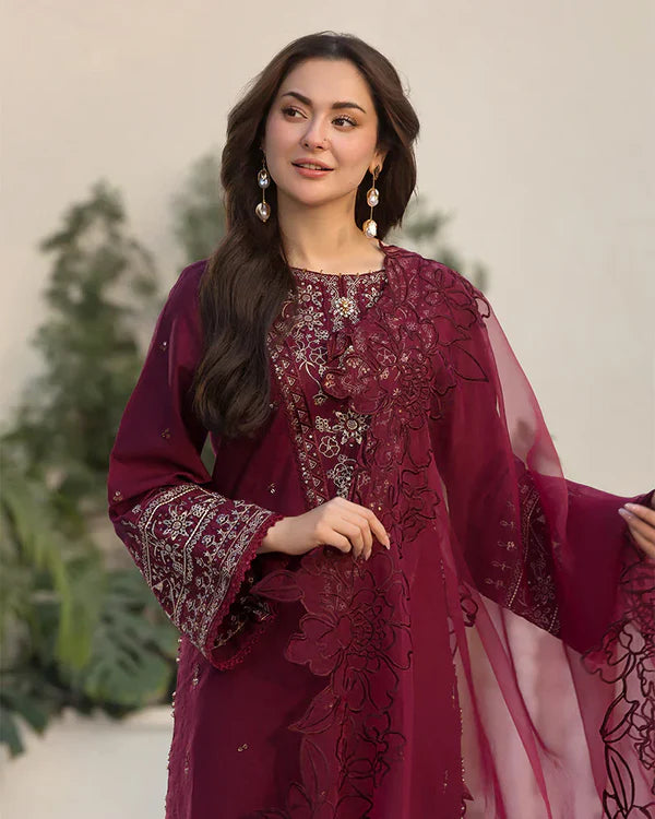 Lawn-3PC Embroidered Shirt with Organza Embroidered Dupatta- 5065