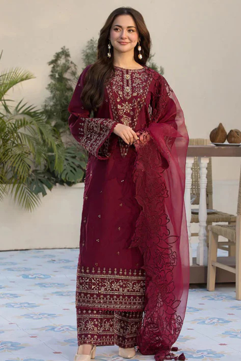 Lawn-3PC Embroidered Shirt with Organza Embroidered Dupatta- 5065