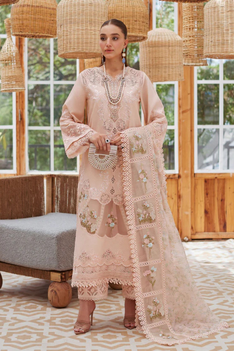 Lawn-3PC Embroidered Shirt with Organza Printed Dupatta with Embroidery - 5109