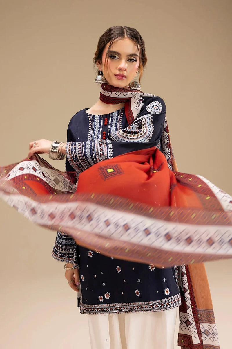 Lawn 3PC Embroidered Shirt with Digital Printed Jacquard Dupatta-5214